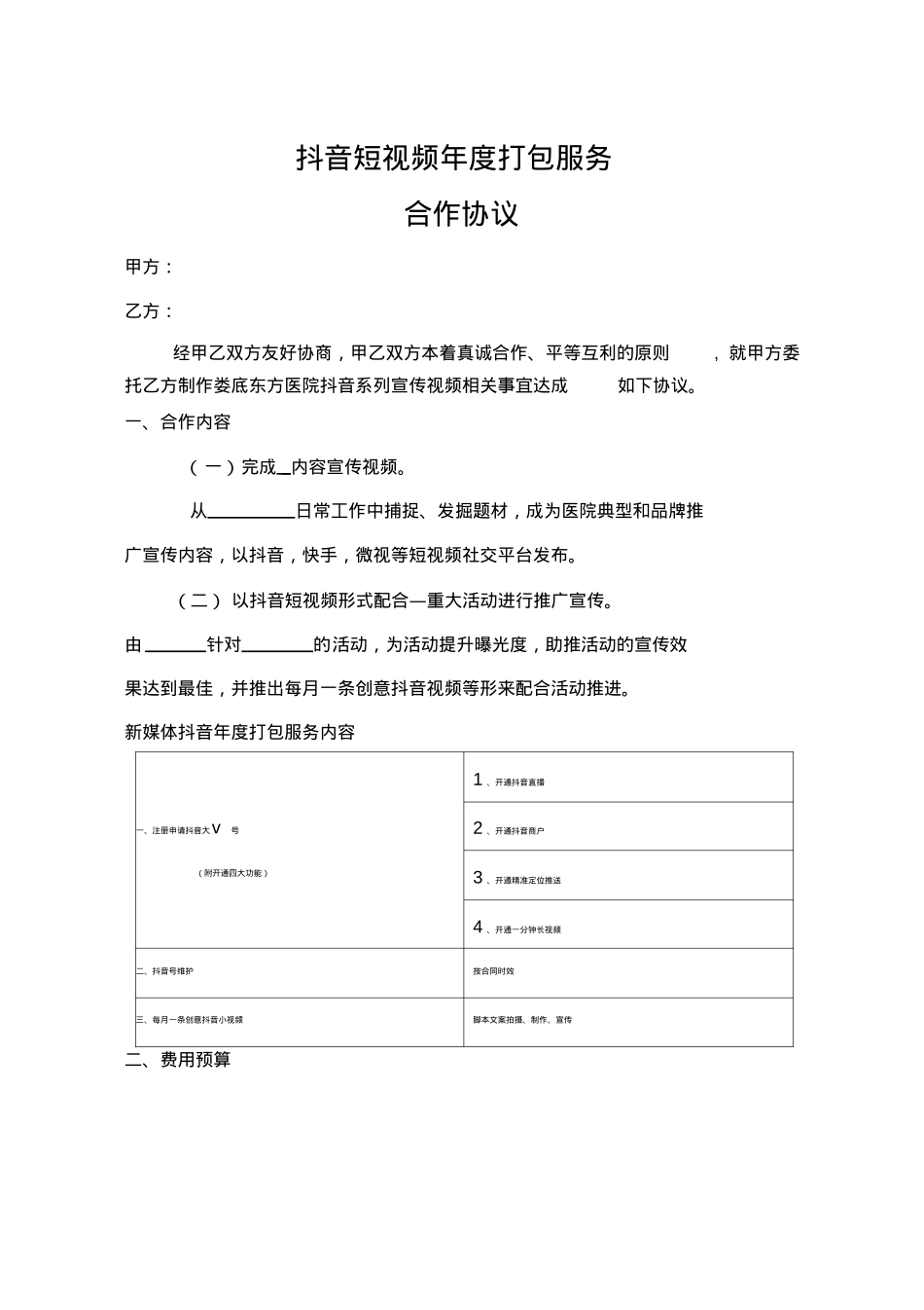 抖音短视频年度打包服务合作协议_第1页